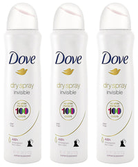 Dove Antiperspirant Dry Spray - Invisible - Clear Finish - 3.8 OZ (107 g) Per Can - Pack of 3 Cans