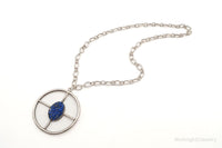 Antique Lapis Lazuli Modernist Style Large Pendant Silver Necklace