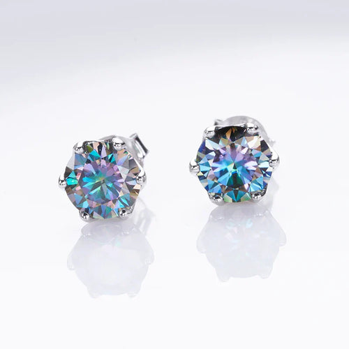 1ct-4ct D Color VVS1 3EX Round Moissanite Stud Earrings Platinum Plated 925