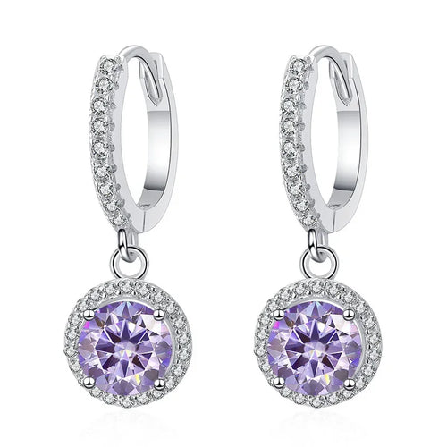 1Ct 6.5mm Blue Green Moissanite Drop Earrings For Women S925 Sterling
