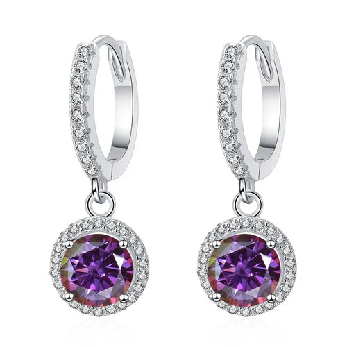 1Ct 6.5mm Blue Green Moissanite Drop Earrings For Women S925 Sterling
