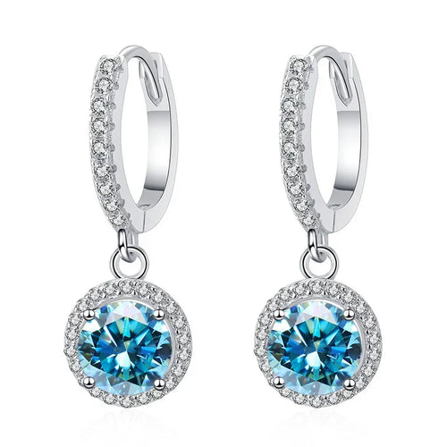 1Ct 6.5mm Blue Green Moissanite Drop Earrings For Women S925 Sterling