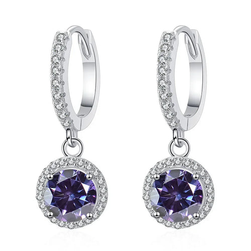 1Ct 6.5mm Blue Green Moissanite Drop Earrings For Women S925 Sterling