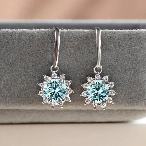 1CT Moissanite Drop Earrings 925 Sterling Silver Colorful Green Blue Pink