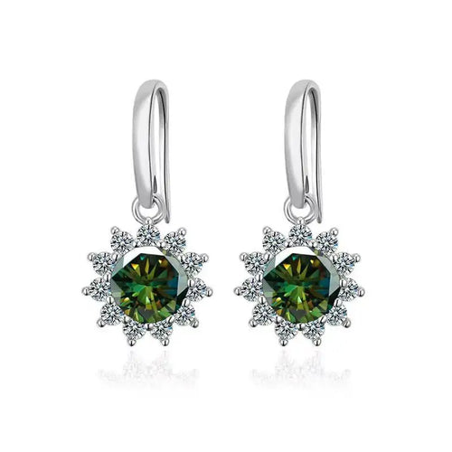 1CT Moissanite Drop Earrings 925 Sterling Silver Colorful Green Blue Pink
