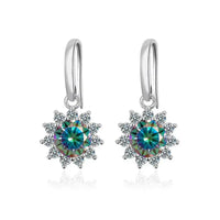 1CT Moissanite Drop Earrings 925 Sterling Silver Colorful Green Blue Pink
