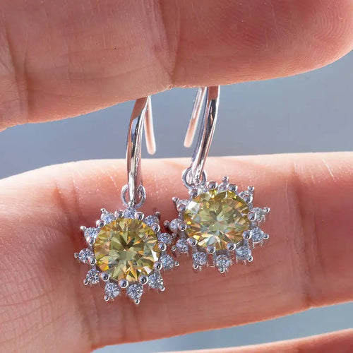 1CT Moissanite Drop Earrings 925 Sterling Silver Colorful Green Blue Pink