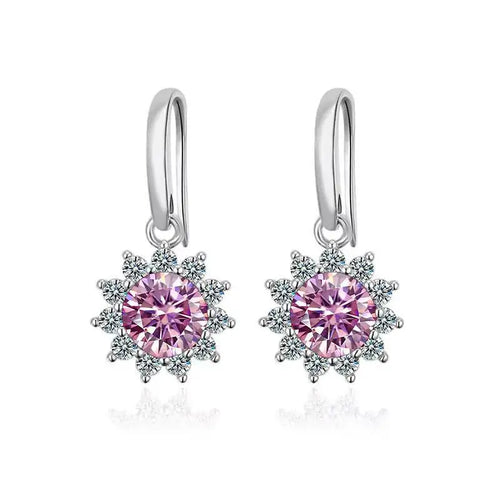 1CT Moissanite Drop Earrings 925 Sterling Silver Colorful Green Blue Pink