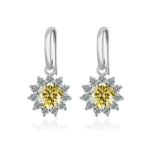 1CT Moissanite Drop Earrings 925 Sterling Silver Colorful Green Blue Pink