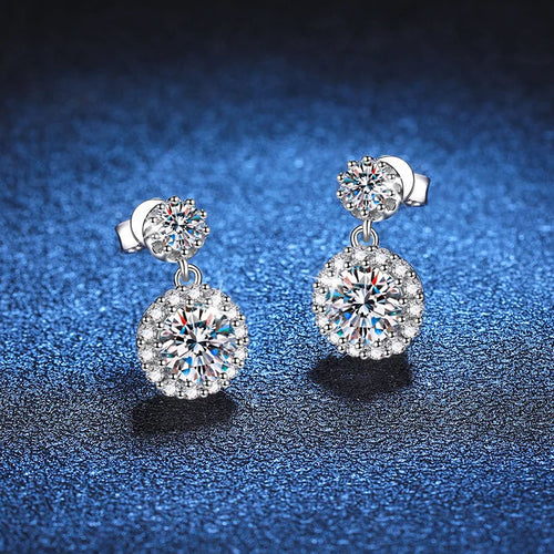 1ct Moissanite Drop Earrings For Women Sterling S925 18K White Gold Plated
