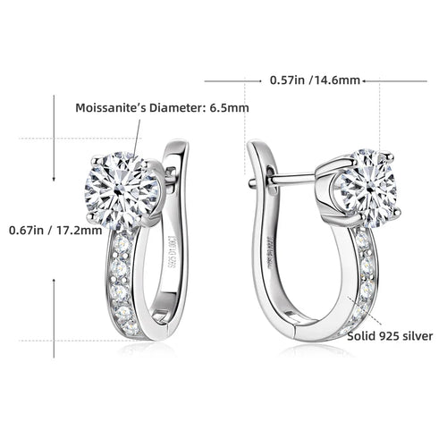 1ct Moissanite U-Shape Hoop Earrings 925 Sterling Silver D VVS1 Women Gift