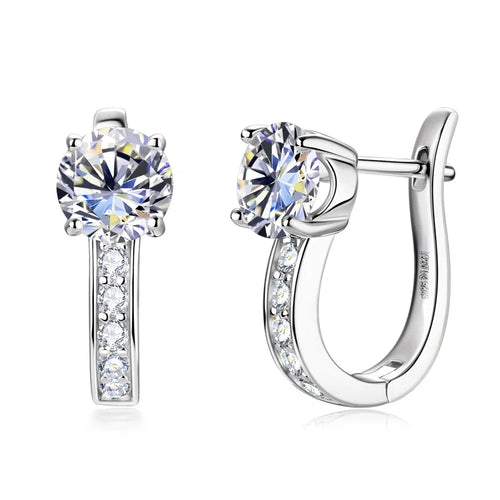 1ct Moissanite U-Shape Hoop Earrings 925 Sterling Silver D VVS1 Women Gift