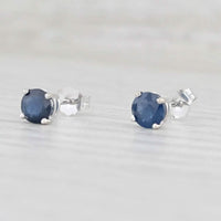 1ctw Blue Sapphire Stud Earrings 14k White Gold September Birthstone Solitaire