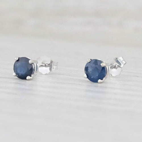 1ctw Blue Sapphire Stud Earrings 14k White Gold September Birthstone Solitaire