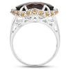 Two Tone Plated 9.58 Carat Genuine Smoky Quartz & Citrine .925 Sterling Silver Ring