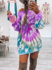 Full Size Tie-Dye Round Neck Long Sleeve Dress Trendy & Comfortable Casual Dress for Women