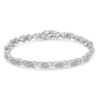 .925 Sterling Silver 1-1/2 Cttw Diamond Cluster X Link 7" Tennis Bracelet (I-J color, I3 clarity)