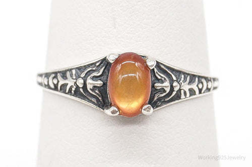 Antique Designer WMCO Orange Paua Shell Sterling Silver Ring - Size 6