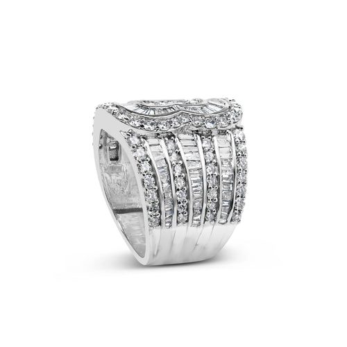 10K White Gold 2 1/2 Cttw Round and Baguette-Cut Diamond Multi-Row Bypass Ring (J-K Color, I2-I3 Clarity) - Ring Size 7