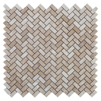 Medium Beige Travertine Tumbled Herringbone Mosaic Floor and Wall Tile - Livfloors Collection