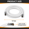 12ft Fridge Ice Maker Water Connector Line, Polyester Reinforced PVC, 1/4" Comp By 1/4" Comp Connection, White