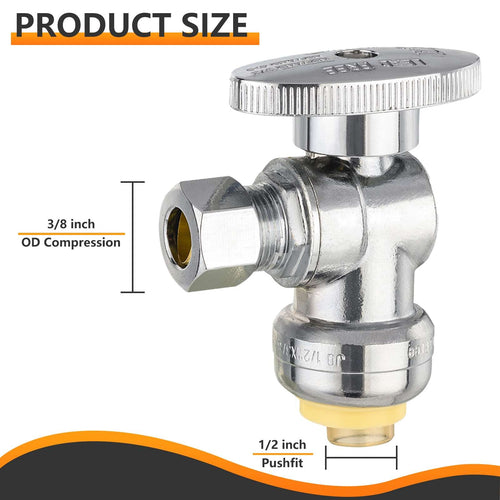 10 Pcs 1/2" Push Connect x 3/8" OD Compr. Angle Stop Valve, 1/4 Turn (Lead Free) Plumbingsell
