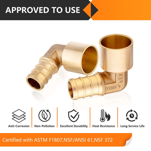 30 Pcs PEX-B Crimp 1/2" PEX x 1/2" Female Copper Sweat Elbow (Lead Free)