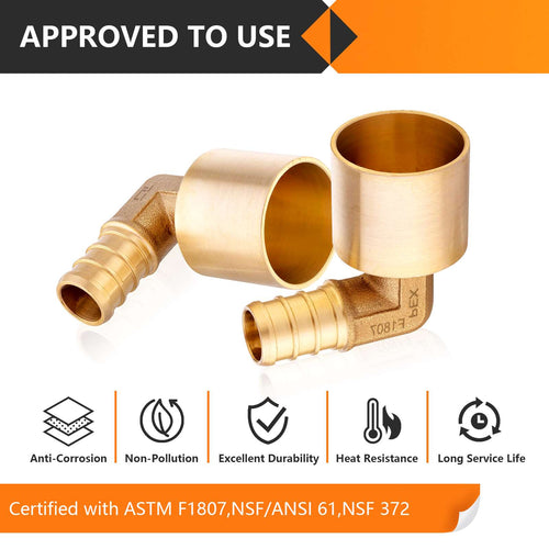 30 Pcs PEX-B Crimp 1/2" PEX x 3/4" Female Copper Sweat Elbow (Lead Free)