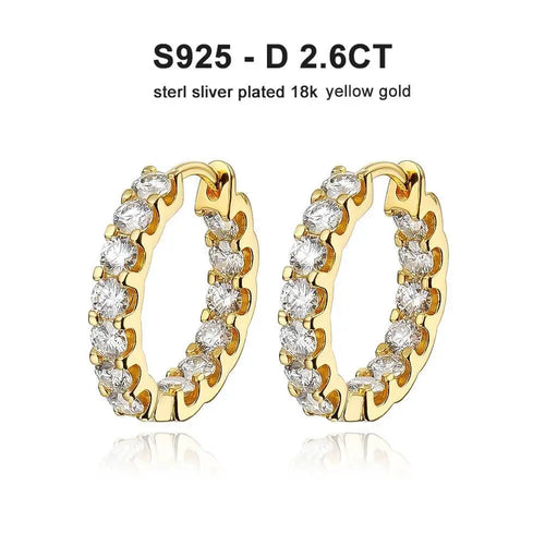 2.6Ct D Color Moissanite 925 Sterling Silver White Gold Plated Hoop Earrings For Women Wedding