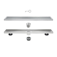 36" Linear Shower Drain, Square Hole Pattern Shower Drain, Brushed 304 Stainless Steel Linear Drain with Levelingft & Hair Strainer