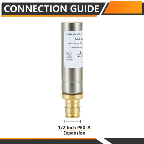 1/2" PEX-A Expansion Connection, Straight Water Hammer Arrestor, Stainless Steel