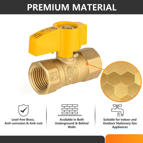 1/2" FNPT Gas Valve, Yellow Plumbingsell