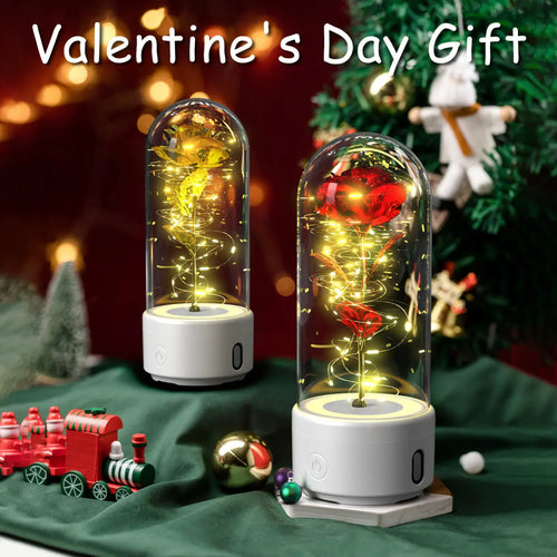 2 In 1 Rose Flowers in Creative LED Glass Lamp with Bluetooth for Home Decor