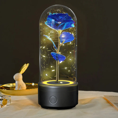 2 In 1 Rose Flowers in Creative LED Glass Lamp with Bluetooth for Home Decor