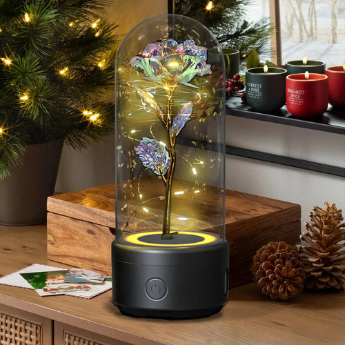 2 In 1 Rose Flowers in Creative LED Glass Lamp with Bluetooth for Home Decor