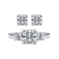 2-Pack: Cushion Cut Studs and Cushion Cut Ring with Side Stones