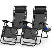 2-Pack: Foldable Zero Gravity Lounge Chair with Dual Side Tray