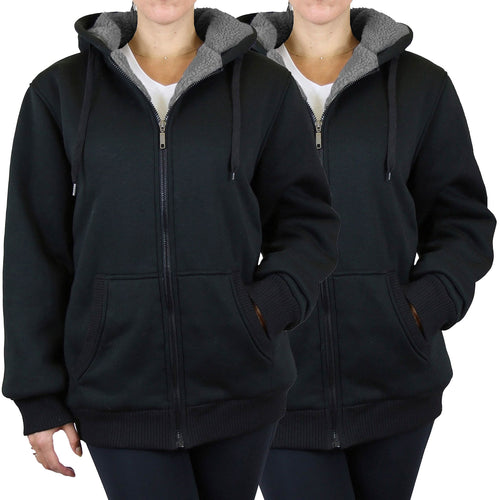 2-Pack: Women's Heavyweight Loose Fitting Sherpa Fleece-Lined Hoodie Sweater
