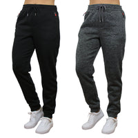 2-Pack Women's Loose-Fit Marled Fleece Jogger Sweatpants With Zipper Pockets