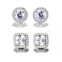 2-Pair: Swarovski Crystal and Sterling Silver Halo Studs