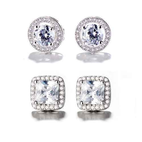 2-Pair: Swarovski Crystal and Sterling Silver Halo Studs