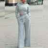 2-Piece: Drawstring Open Back Loose Trouser Legs Suit