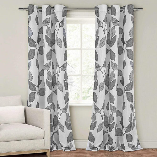 2-Piece Set: Floral Leaves Blackout Grommet Window Curtain Pair Panel