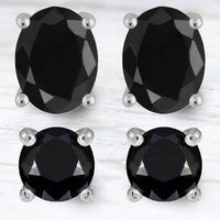 2-Piece Set: Sterling Silver Black Sapphire Studs