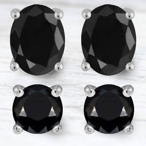 2-Piece Set: Sterling Silver Black Sapphire Studs