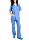 2-Piece Set: Unisex Cotton-Blend V-Neck Scrubs Top & Pants - Assorted Sizes