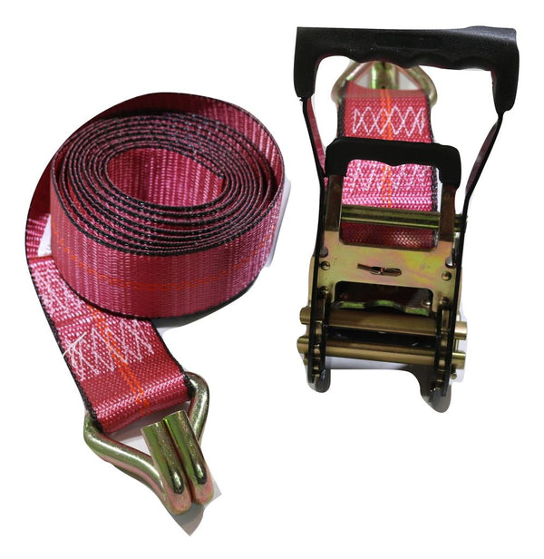 2" x 12 ft. Ratchet Strap w/Wire Hooks - Red Scuff Edge® RatchetStrap.Com