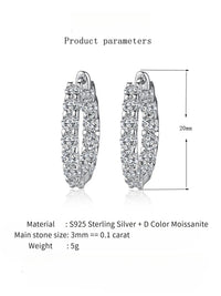 2.6Ct D Color Moissanite 925 Sterling Silver White Gold Plated Hoop Earrings For Women Wedding