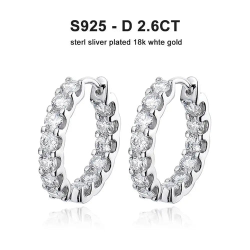 2.6Ct D Color Moissanite 925 Sterling Silver White Gold Plated Hoop Earrings For Women Wedding