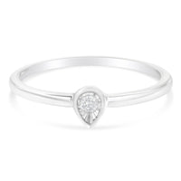 .925 Sterling Silver 1/20 Carat Diamond Teardrop Pear-Shaped Miracle Set Petite Fashion Promise Ring (J-K Color, I1-I2 Clarity) - Size 6